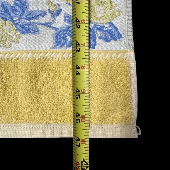 Vintage Yellow Floral Checkered Towel Set Blue White Flowers Cottage Santens USA - Picture 8 of 10